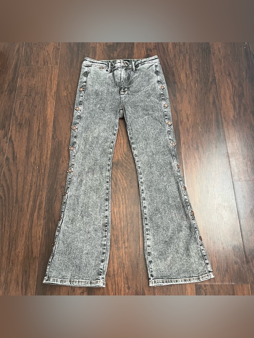 Judy Blue High Rise Bootcut Jeans Gray Acid Wash Western Snap Tabs 11/30